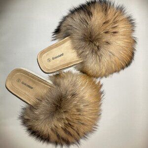 Real Raccoon Fur Slippers